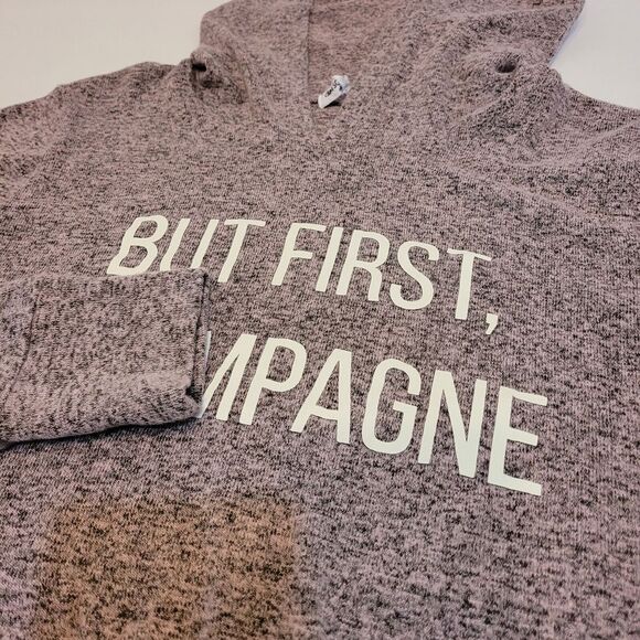 Grayson Threads, pink heathered hoodie, size M, But‎ First Champaign - Picture 1 of 7